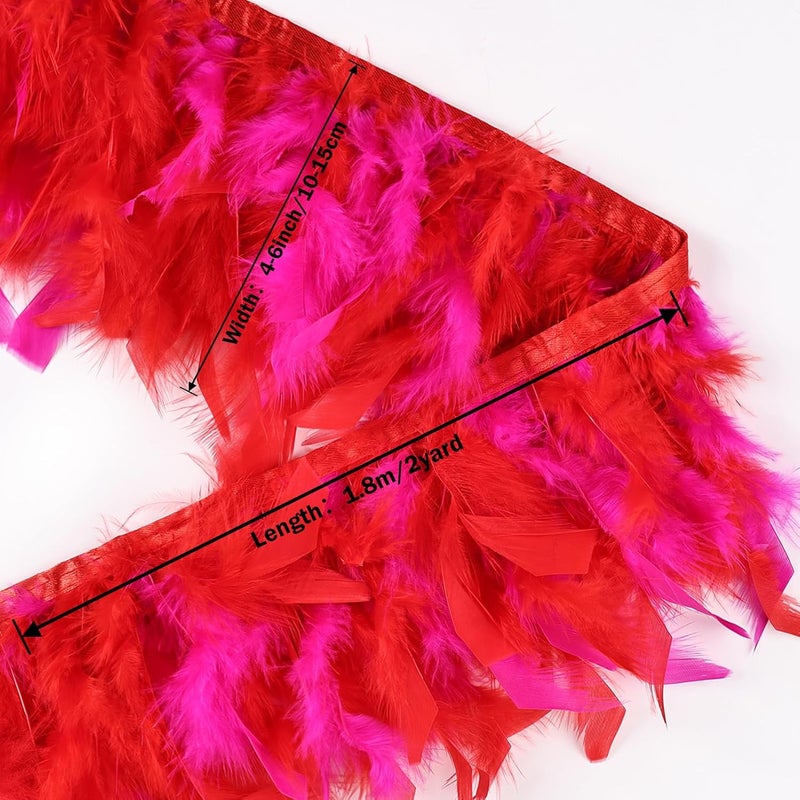 whitefeather 4 Yards Turkey Feather Trim - 4~6in Fashion Dress Sewing - Natural Fluffy Feather Trim Fringe for Party Clothing DIY Sewing Craft Wedding Dress (Fuchsia) - Image 3
